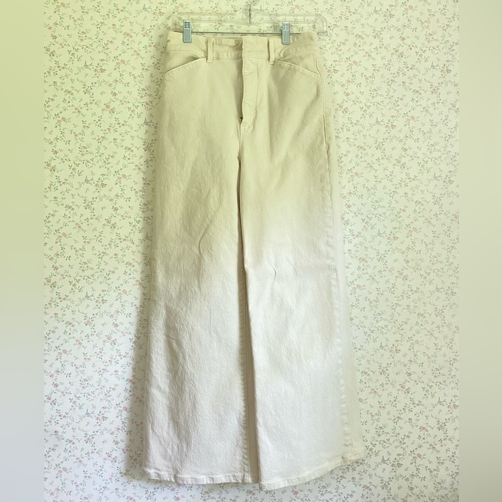 Ann Taylor High Waisted Cream Wide-Leg Jeans 2